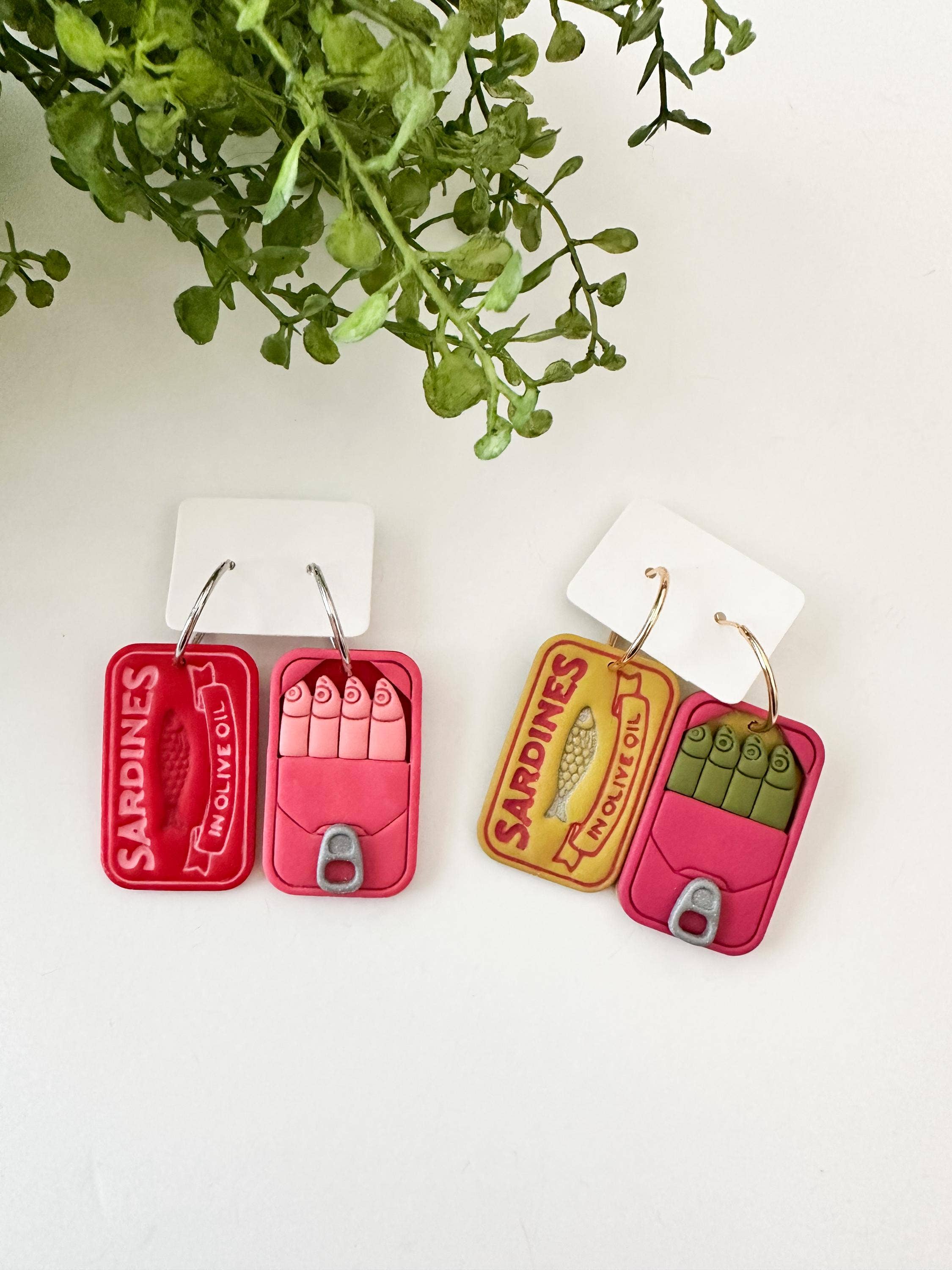 Sardine Can Clay Dangle Statement Earrings