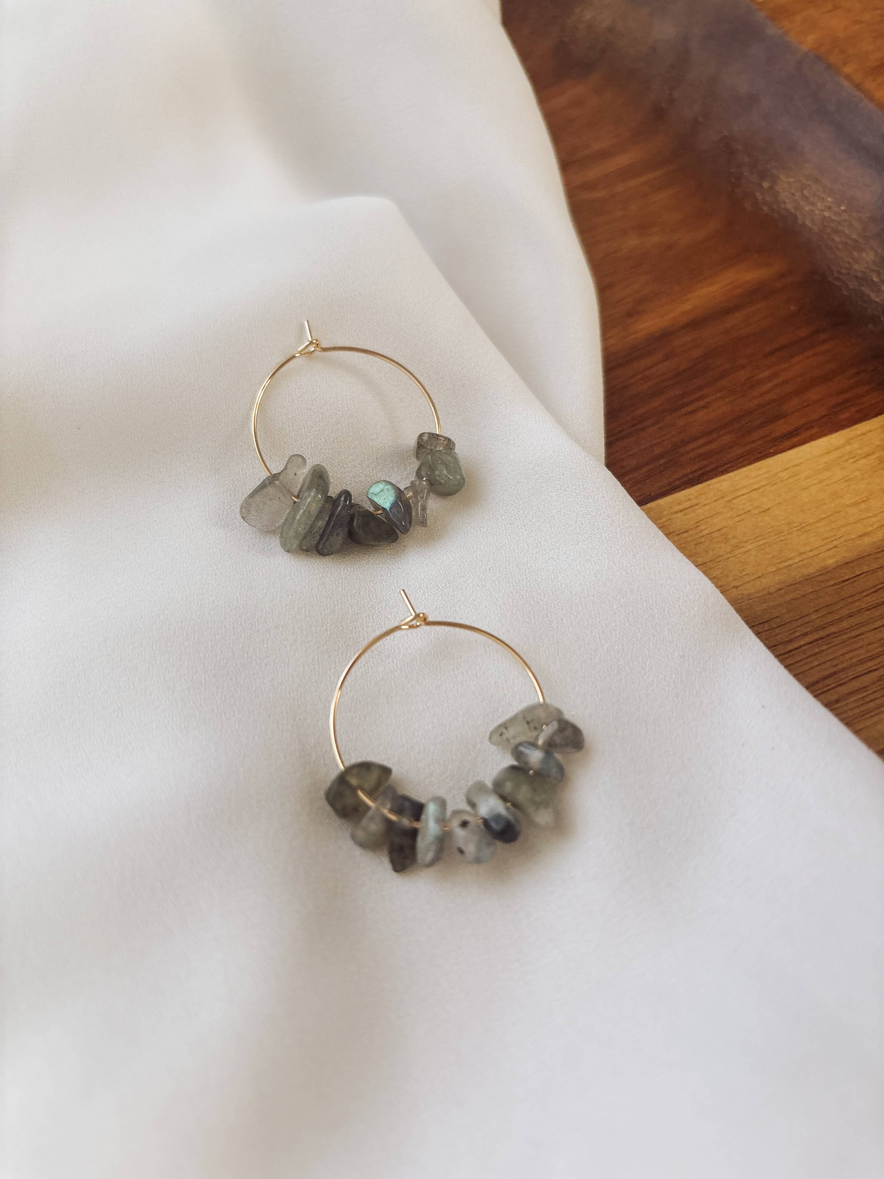 Beaded Labradorite Gold Hoop Earrings
