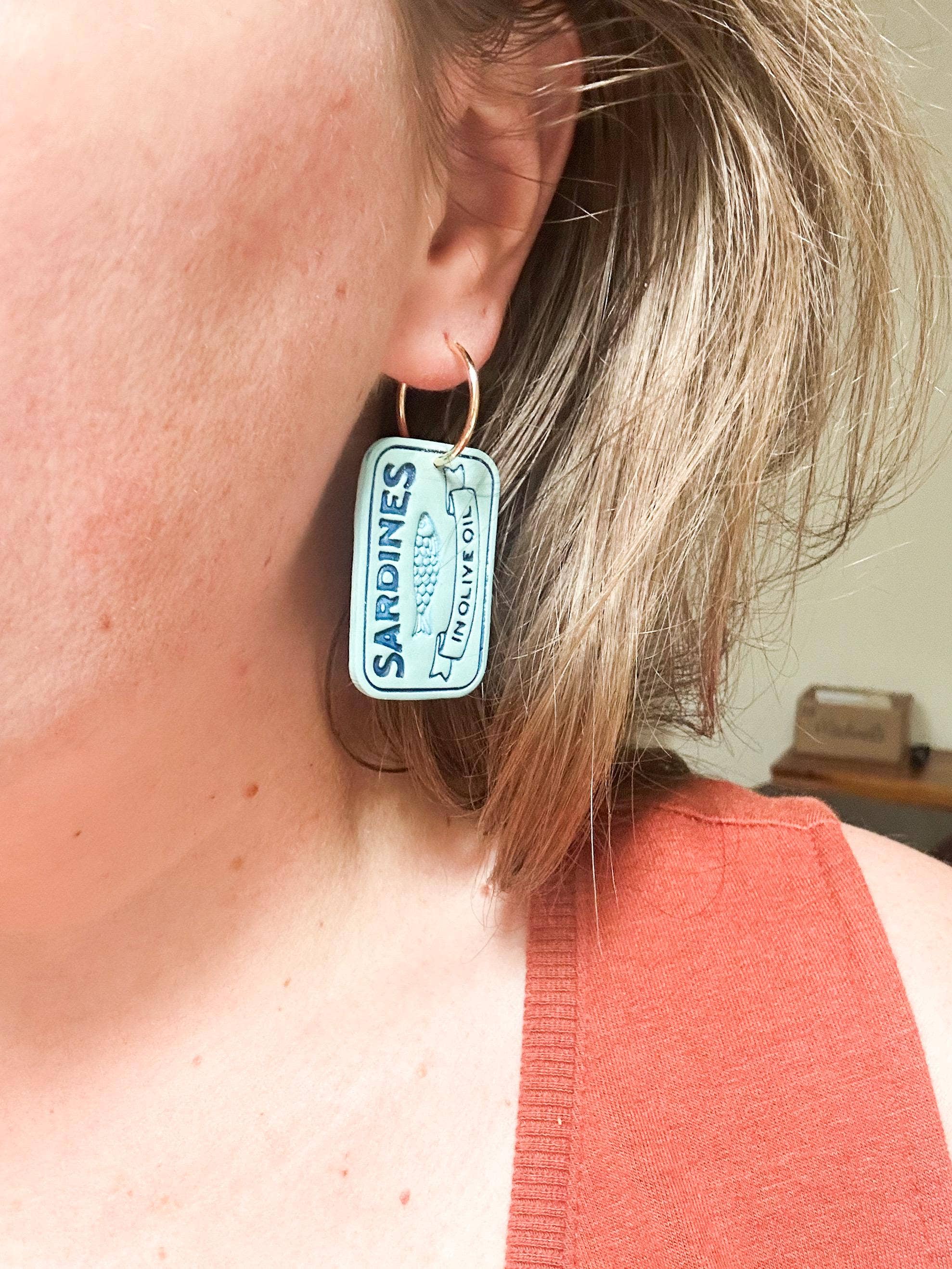 Sardine Can Clay Dangle Statement Earrings