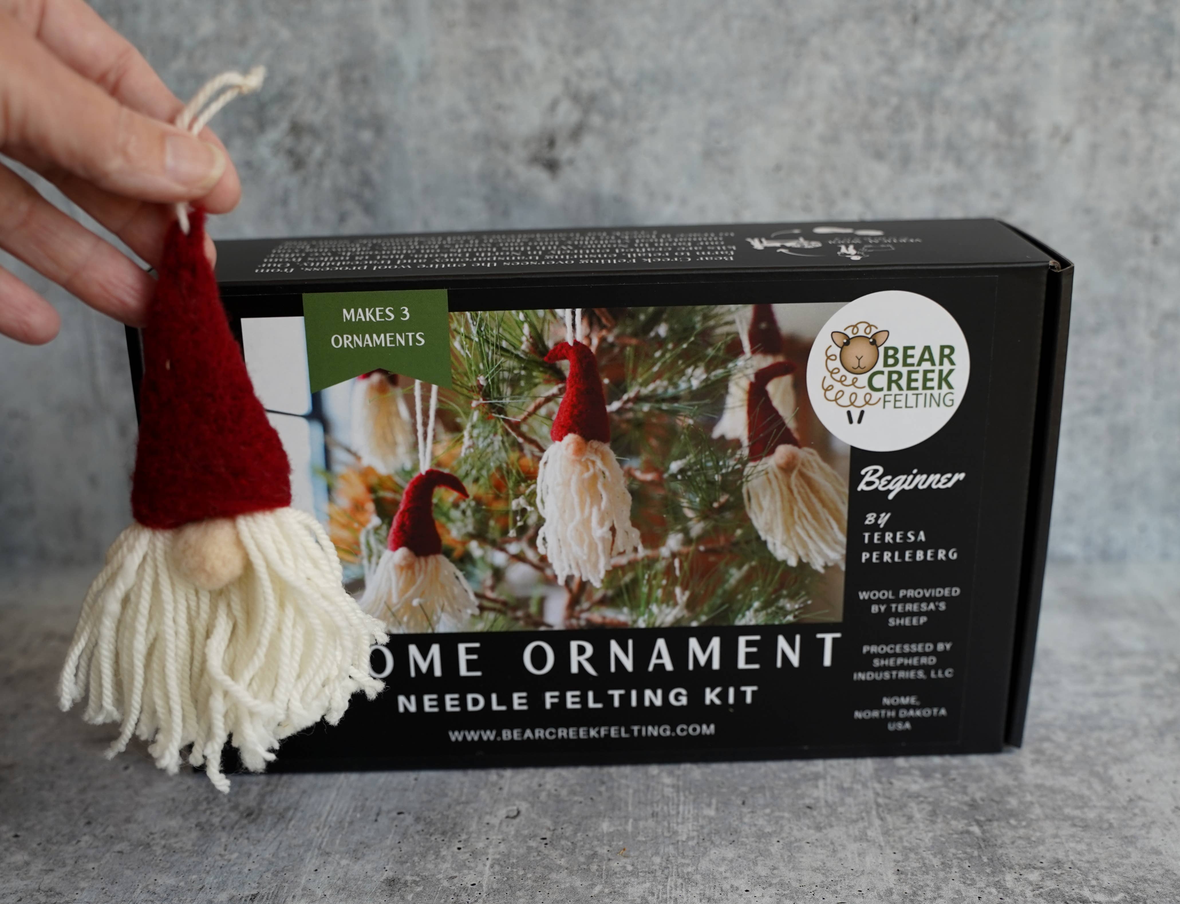 Gnome Ornaments Needle Felting Kit (makes 3 ornaments)