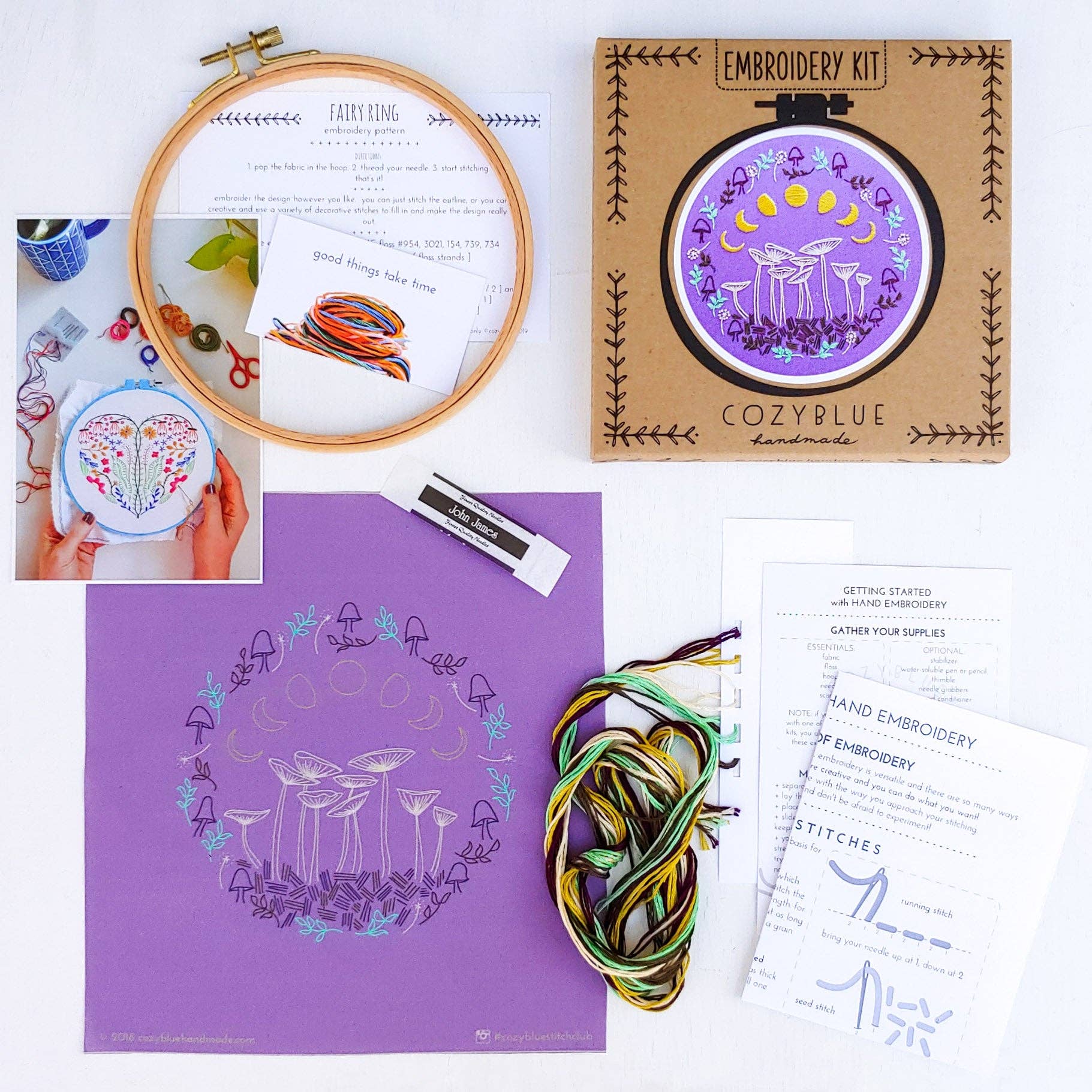 Cozy Blue Quilted wheel embroidery kit