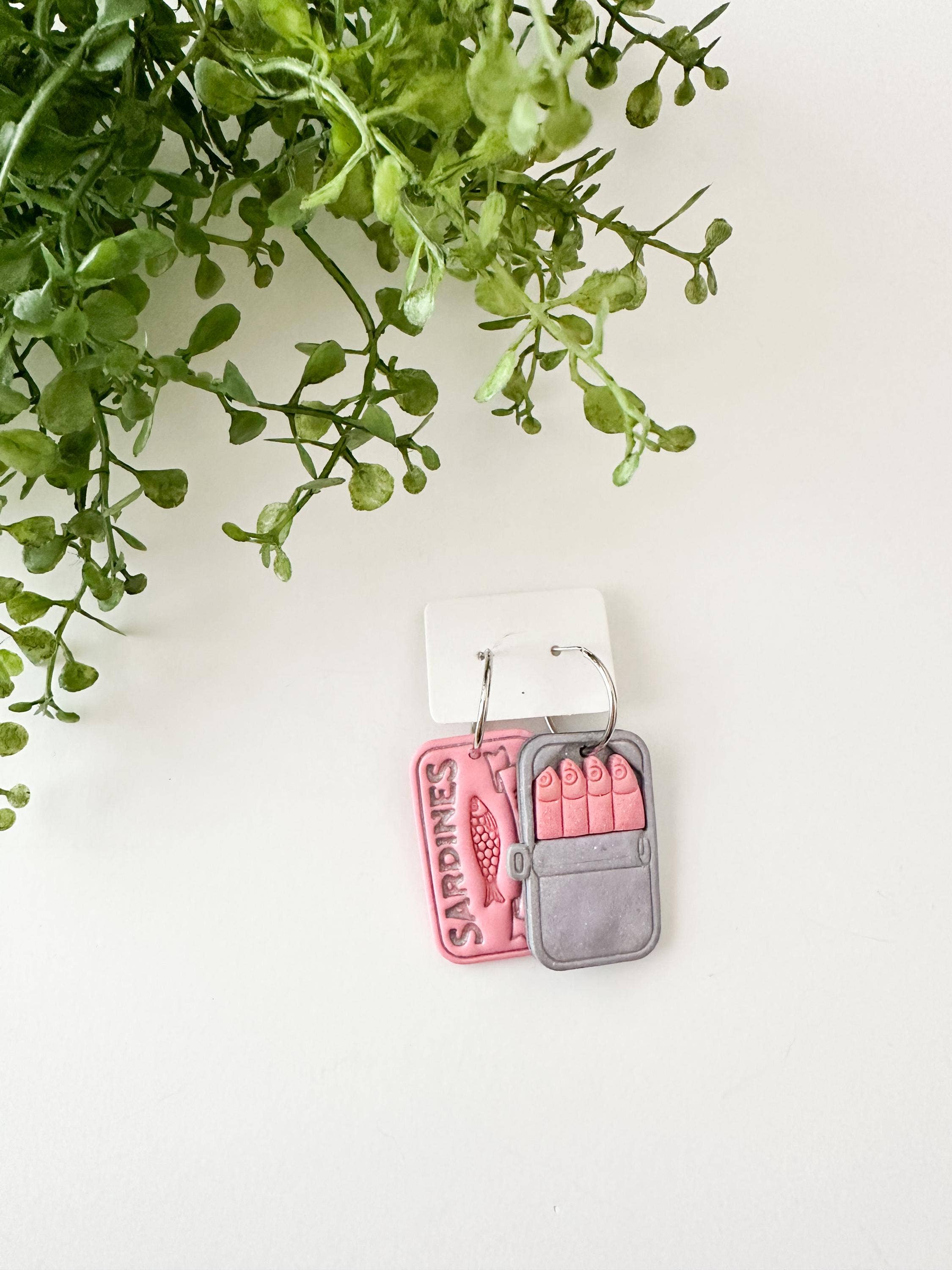 Sardine Can Clay Dangle Statement Earrings
