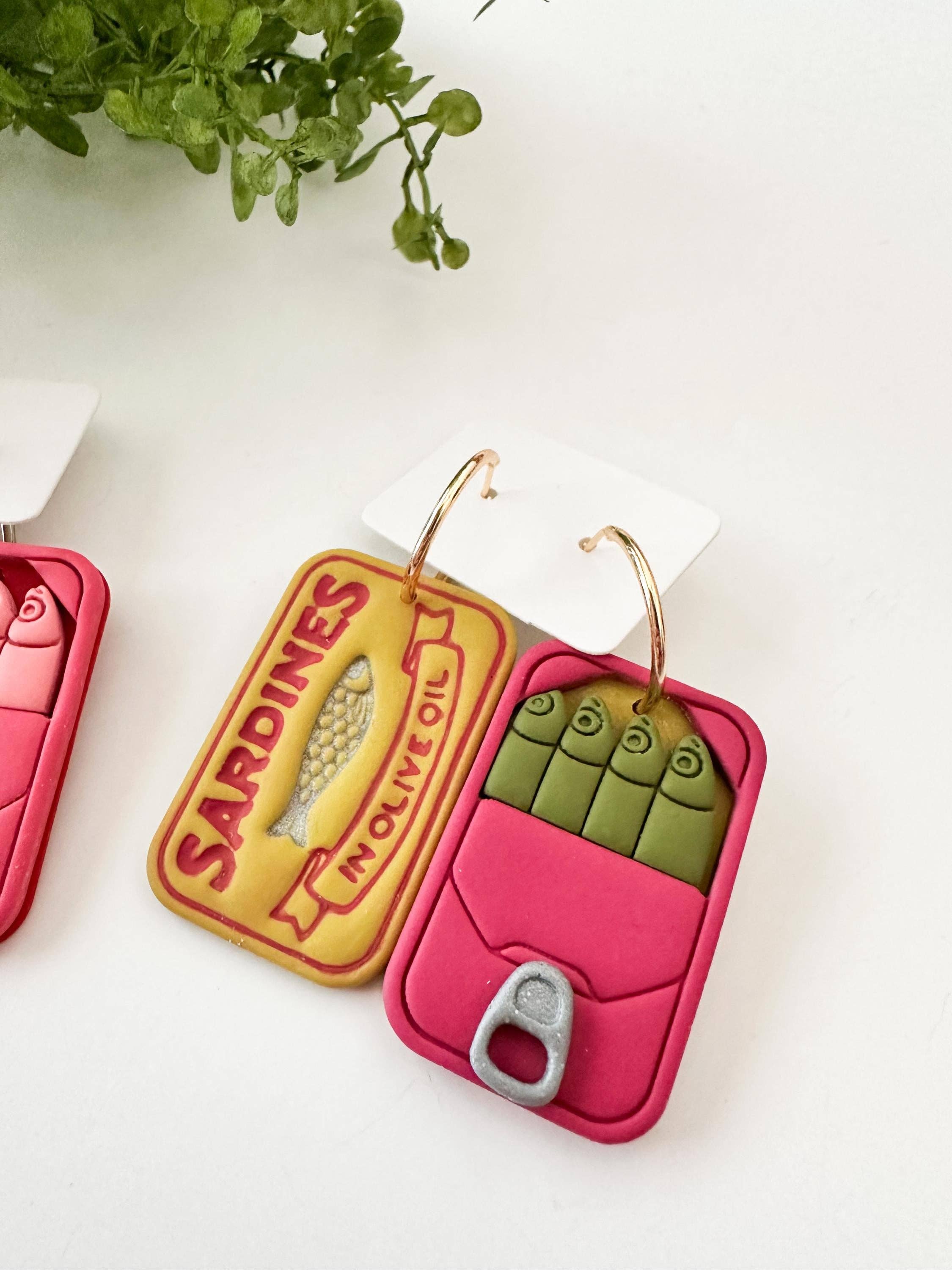 Sardine Can Clay Dangle Statement Earrings