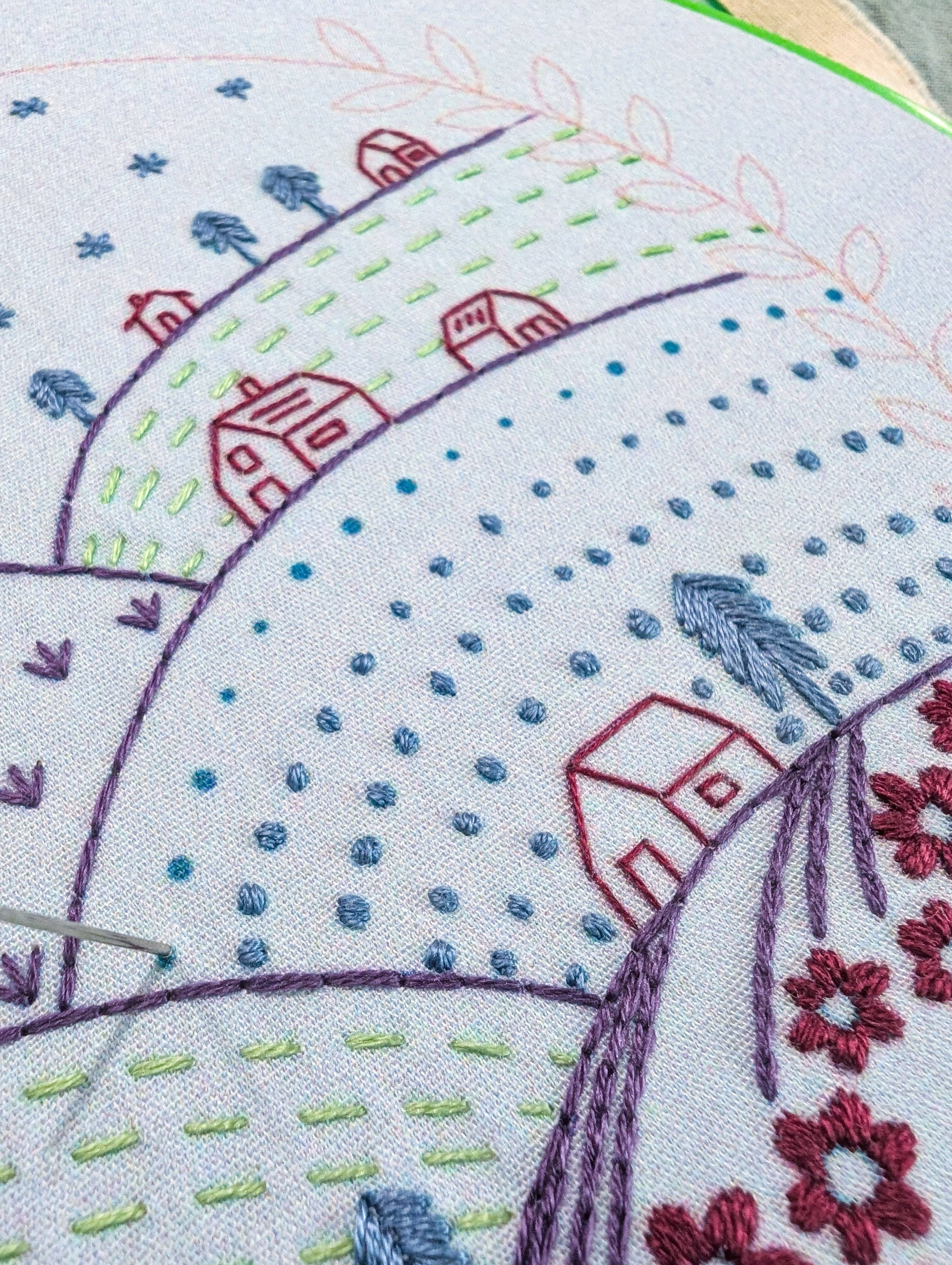 Cozy Blue Rolling hills embroidery kit