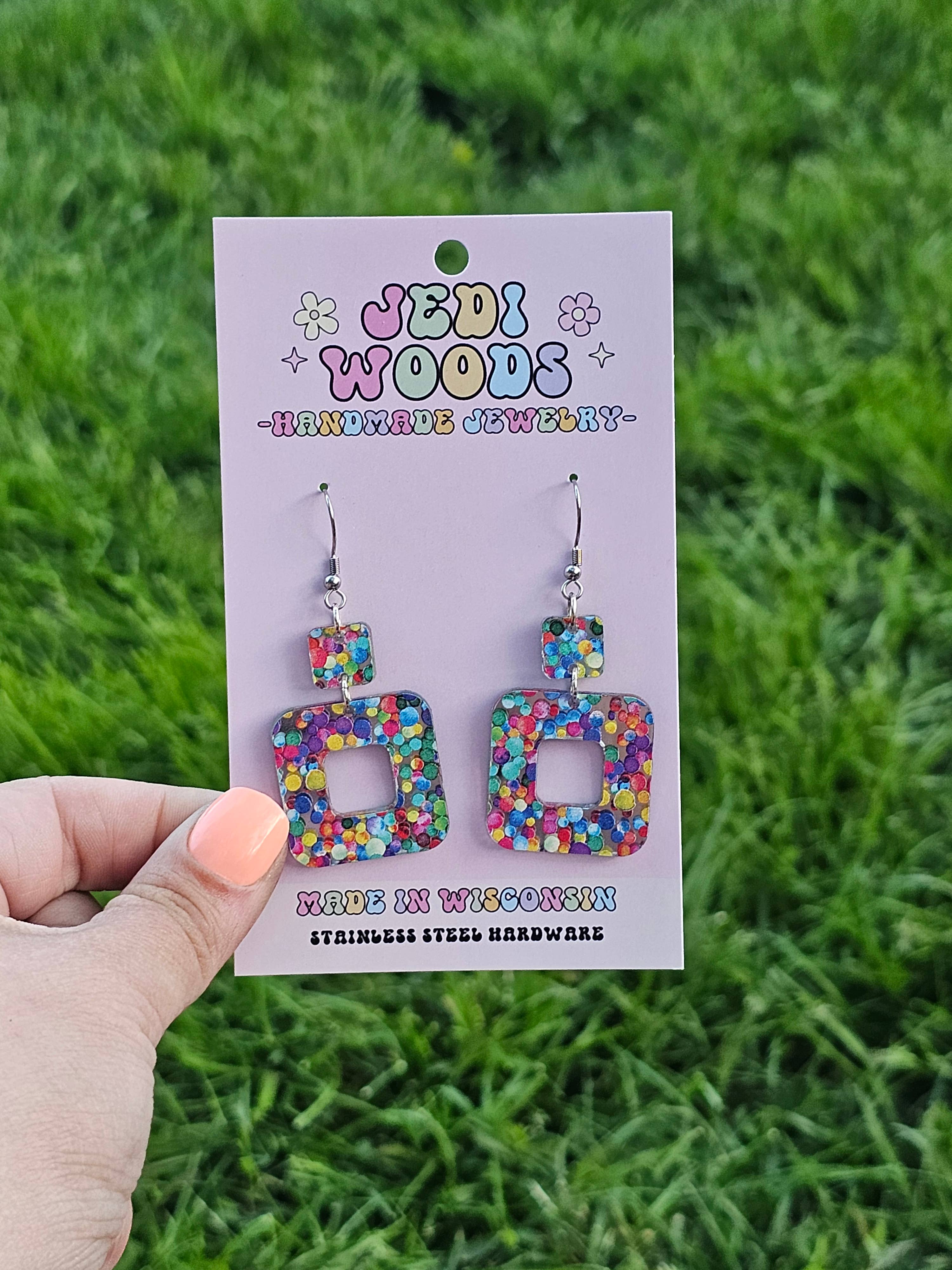 Bubblegum Confetti Double Square Earrings