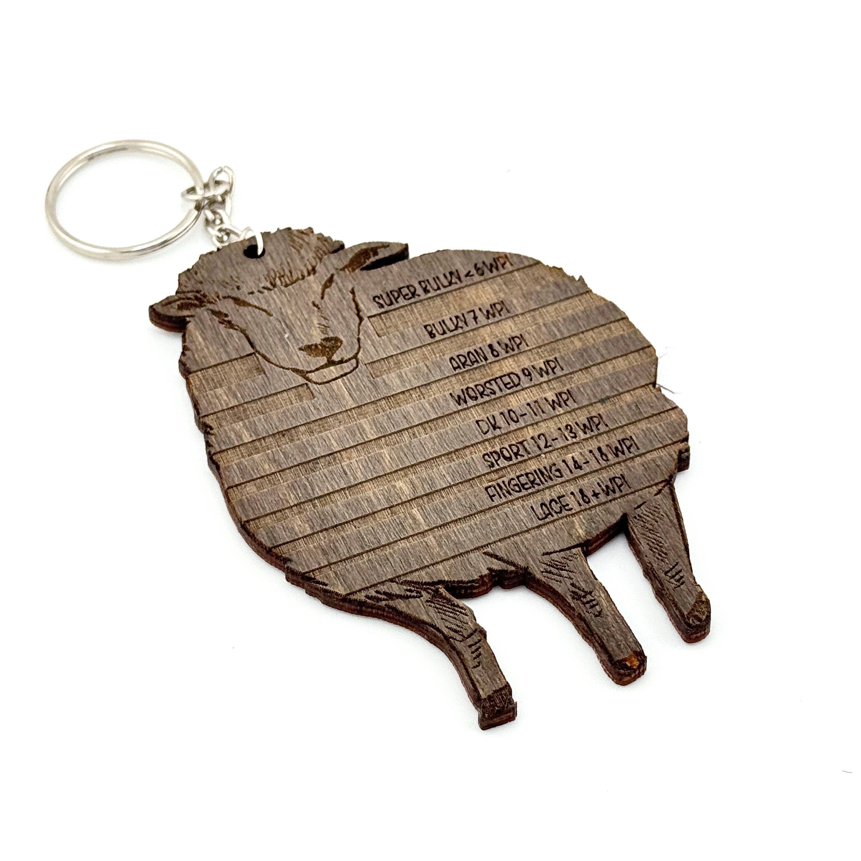 Sheep Sketch Yarn Weight Gauge Wooden Keychain 2.5 x 3.8"