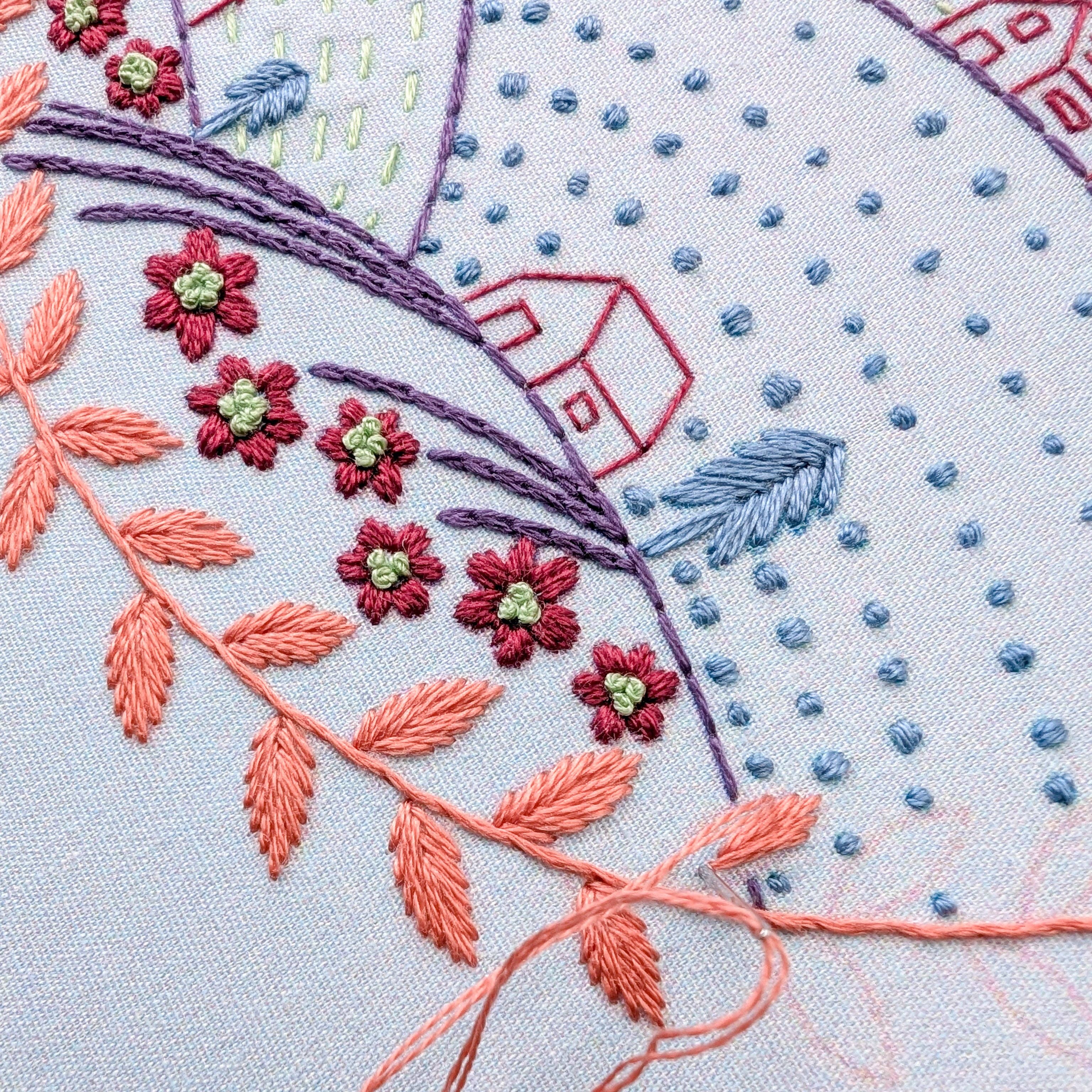 Cozy Blue Rolling hills embroidery kit