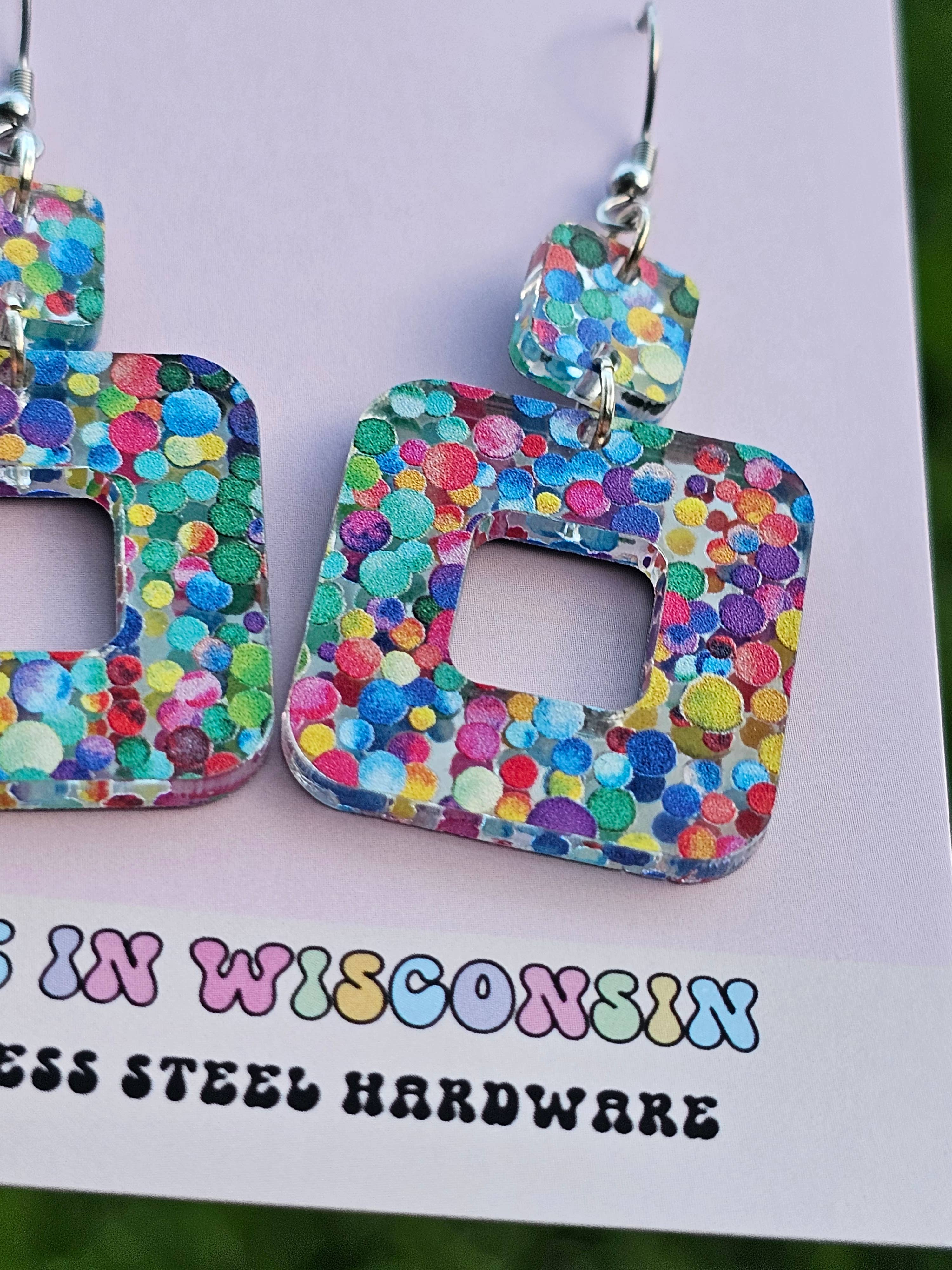 Bubblegum Confetti Double Square Earrings