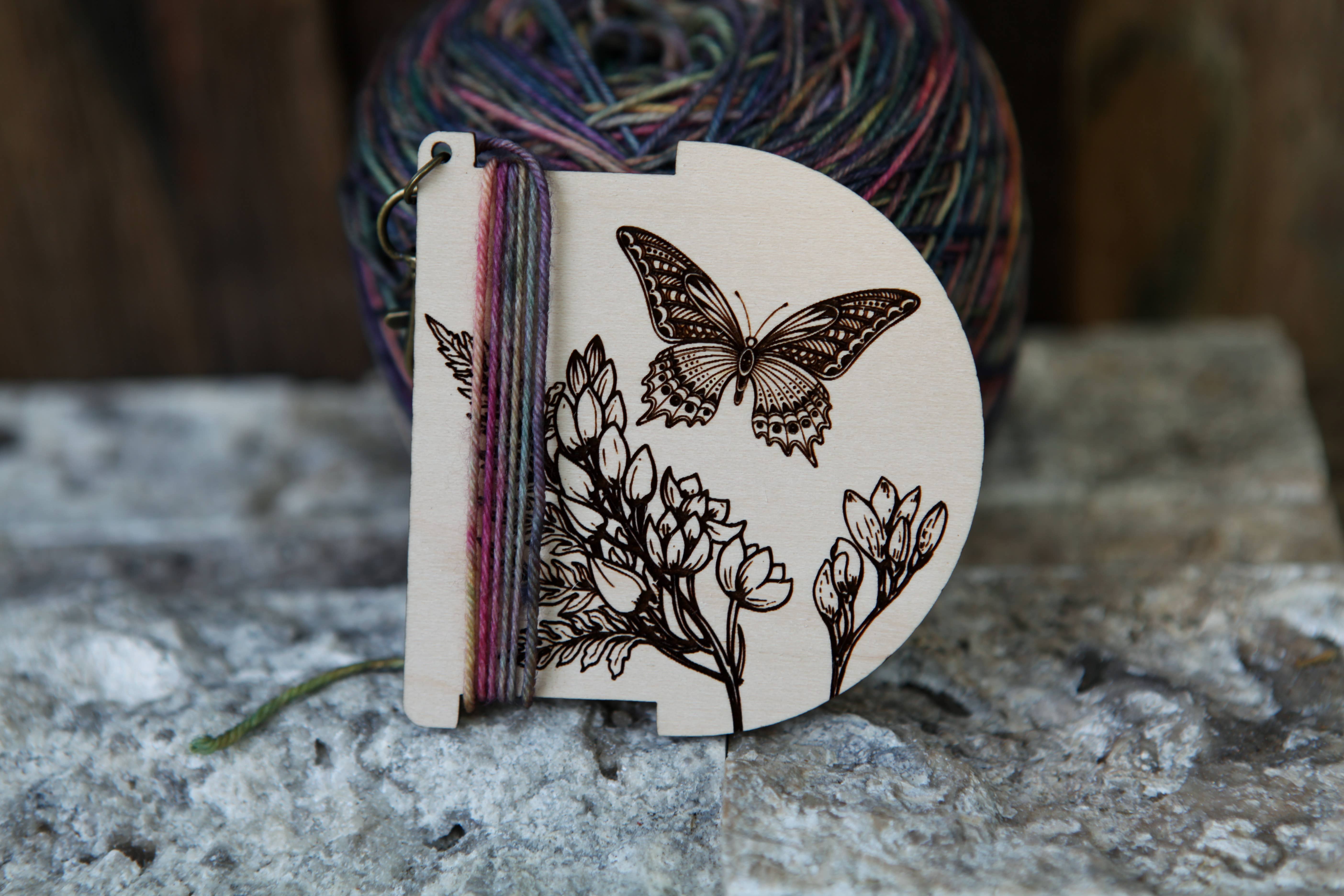 Butterfly and flowers Yarn WPI Ruler & Twist Angle Gauge