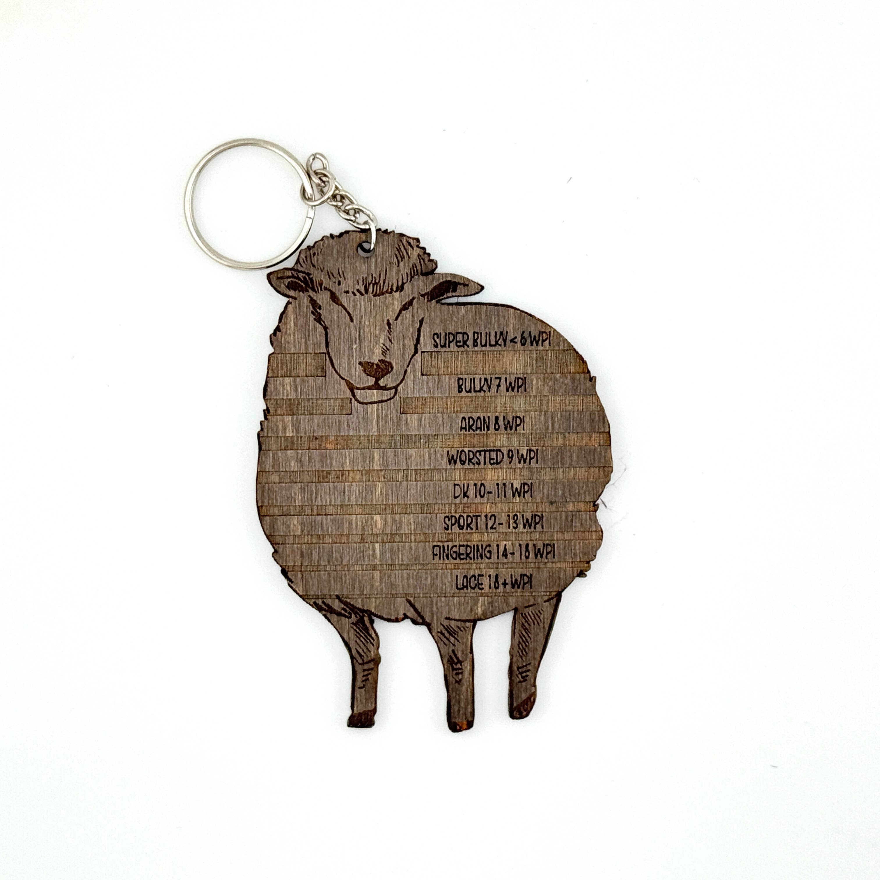 Sheep Sketch Yarn Weight Gauge Wooden Keychain 2.5 x 3.8"