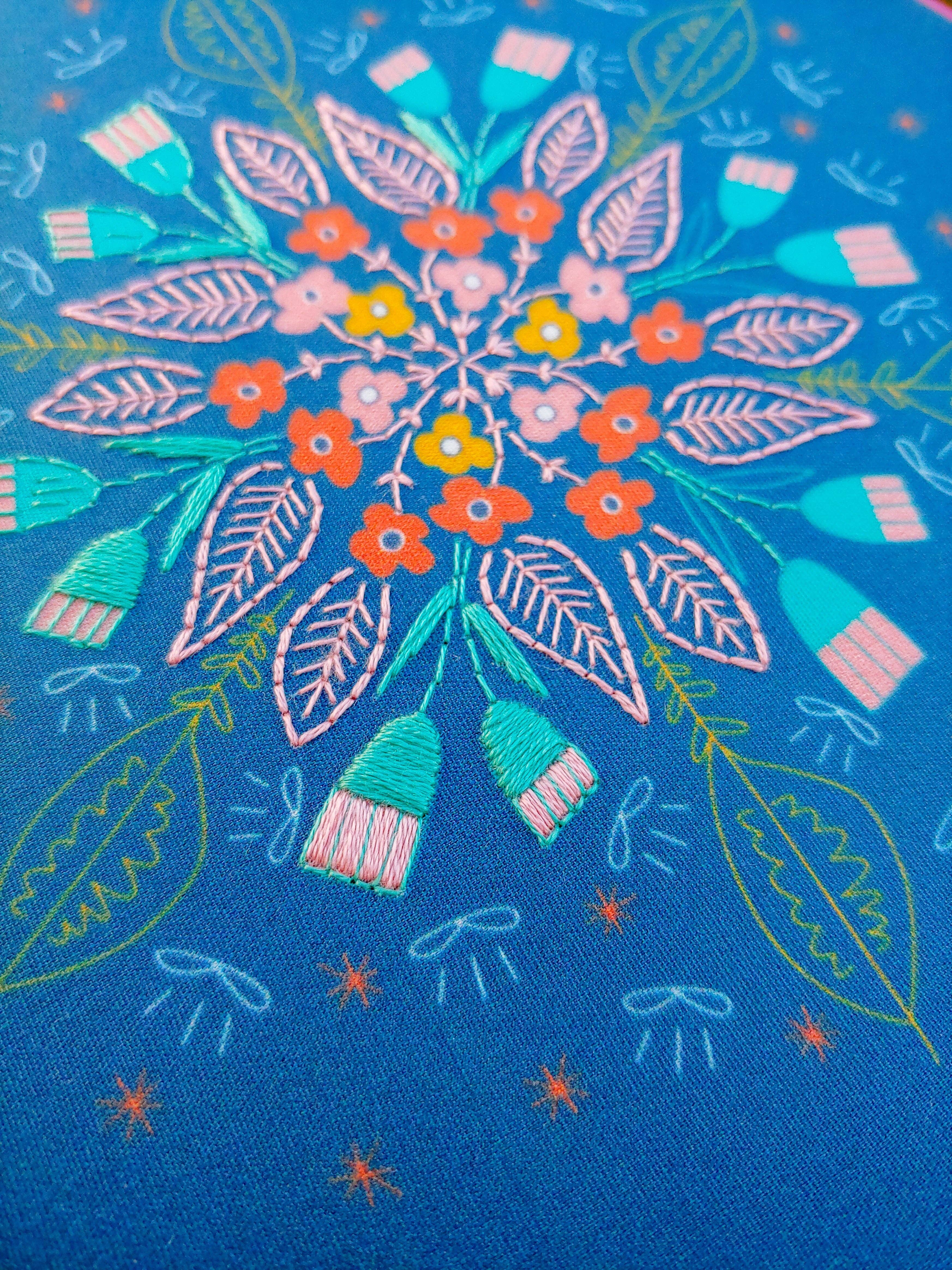 Cozy Blue Floral burst embroidery kit