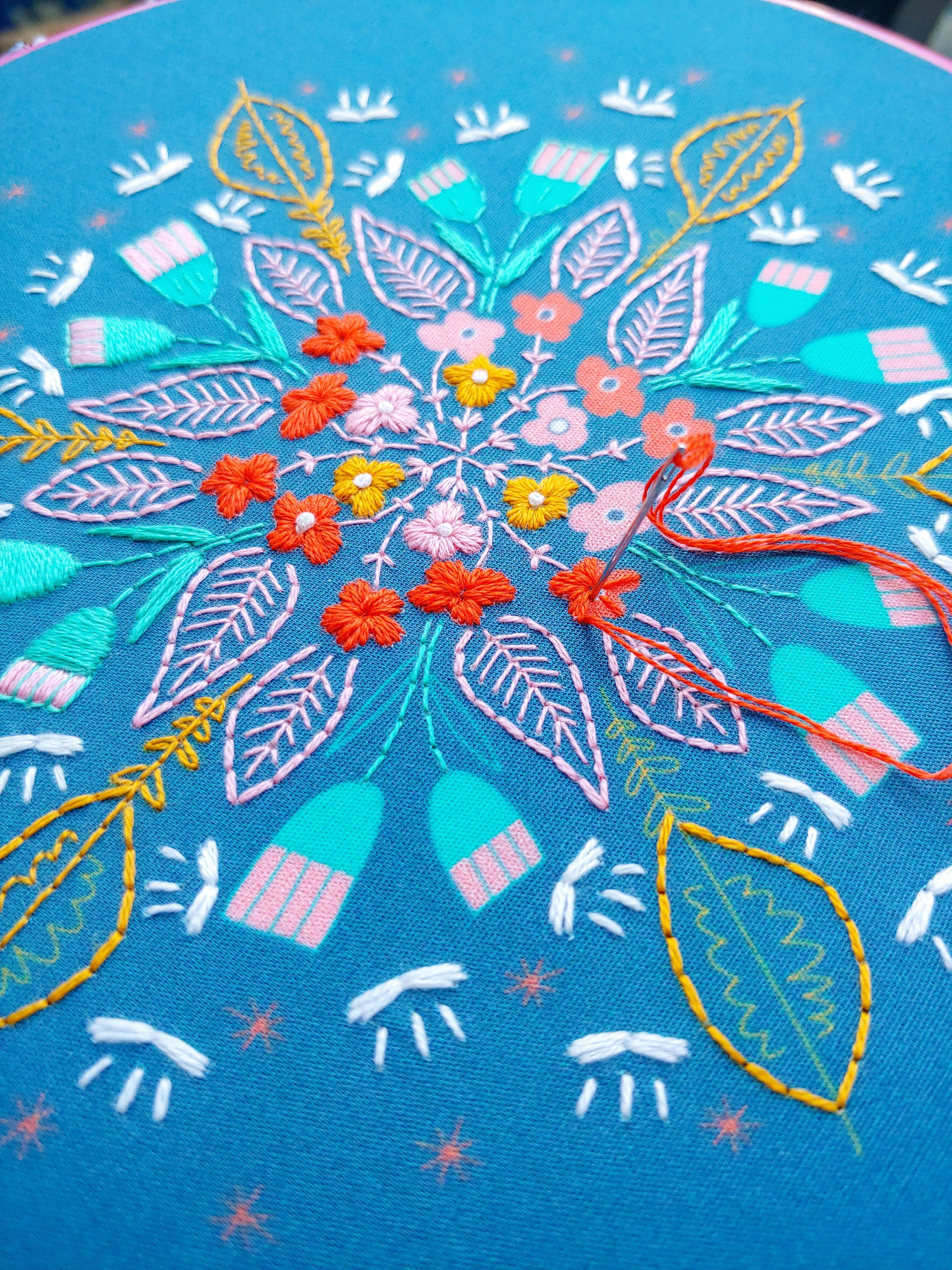 Cozy Blue Floral burst embroidery kit