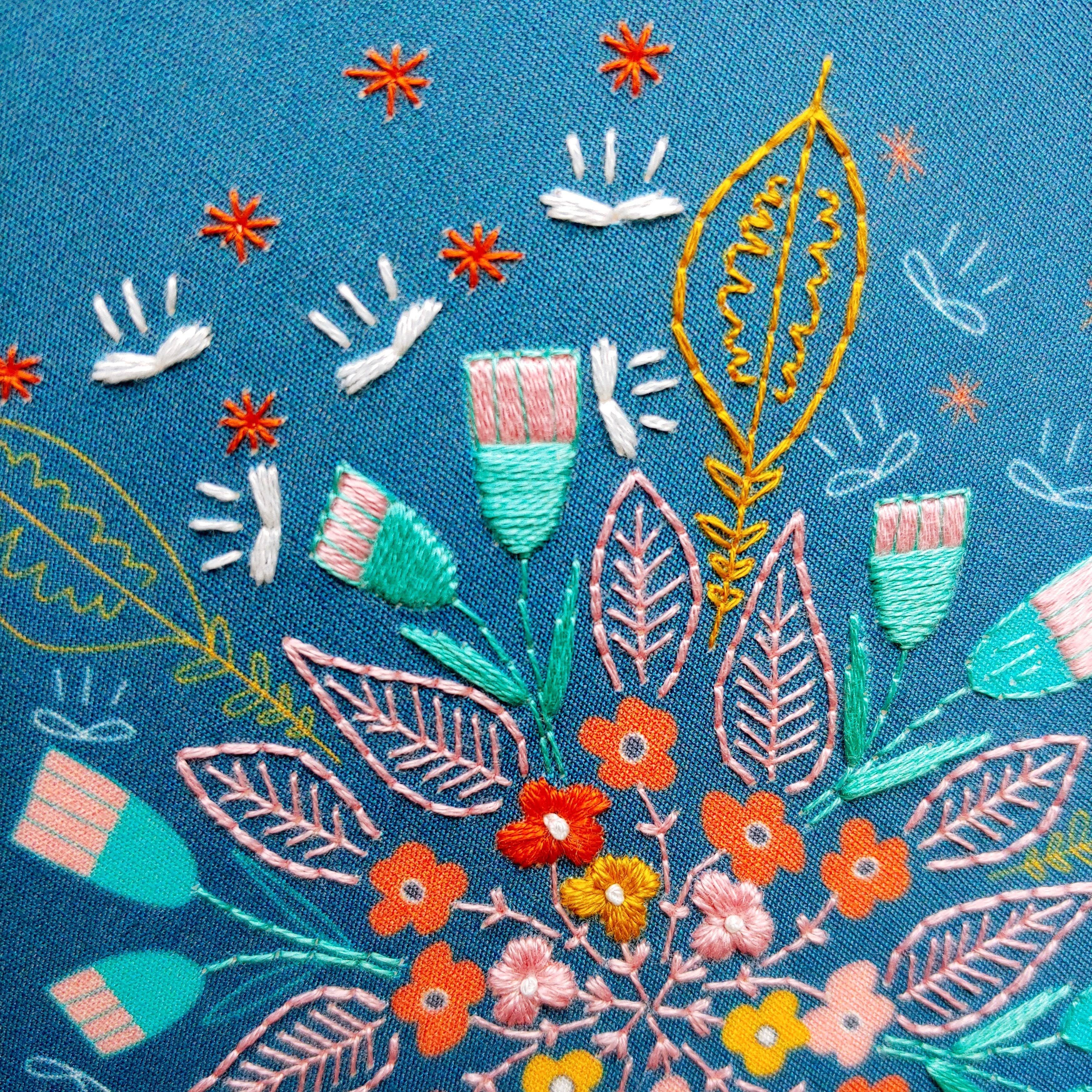 Cozy Blue Floral burst embroidery kit