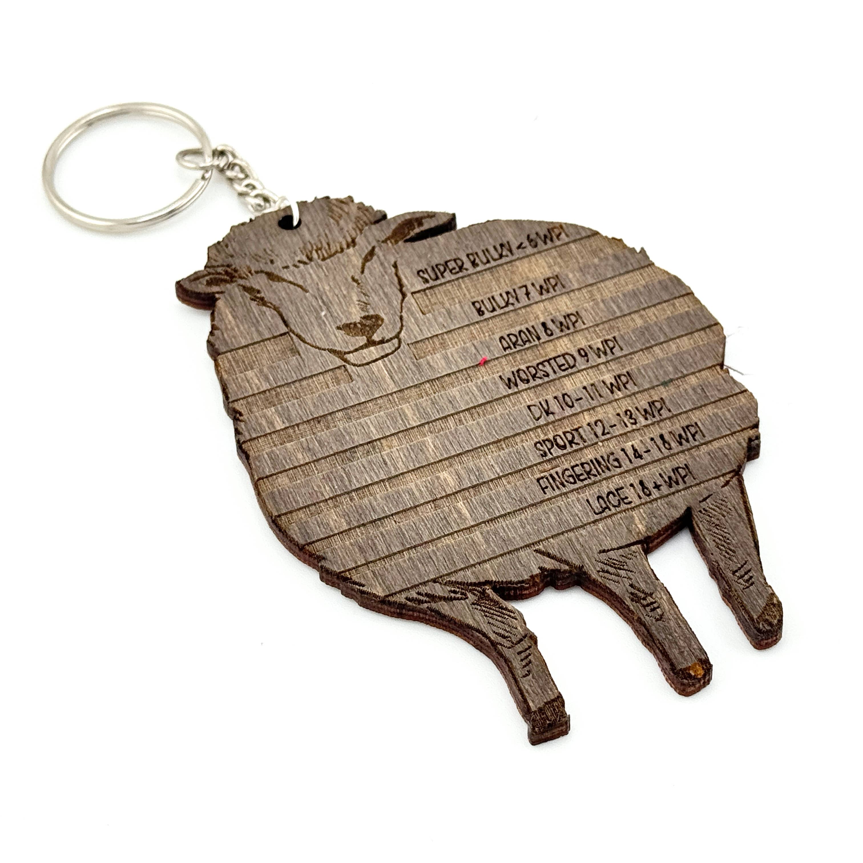 Sheep Sketch Yarn Weight Gauge Wooden Keychain 2.5 x 3.8"
